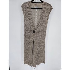 Chicos Womens Sz 2 US L Midi length Cardigan Sweater Vest Taupe Open Knit