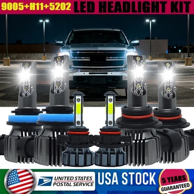 STONEBANKS 12000K LED Headlight+Fog Light Bulbs kit For Chevy Silverado 1500 2500 2007-2015