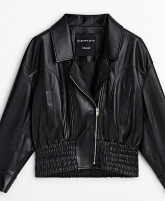 MASSIMO DUTTI, Lederjacke, Oversize, Echtleder, L, 40, neu, Schwarz, Neuware
