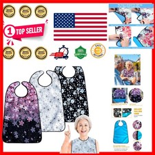 Large Washing-Friendly Adult Bibs for Seniors - Waterproof with Crumb Catcher