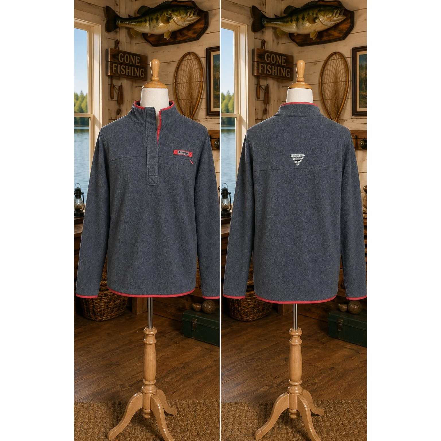 Columbia PFG Fleece Pullover Gray 1/4 Snap Jacket Men’s M