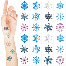 240 Pcs Winter Snowflake Tattoos Temporary Glitter Blue Silver Snowflake Tempora