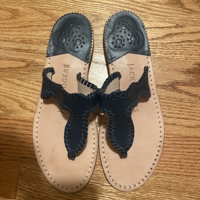 JACK ROGERS Women s Navy Leather Jackie Thong Sandal NEW 7M