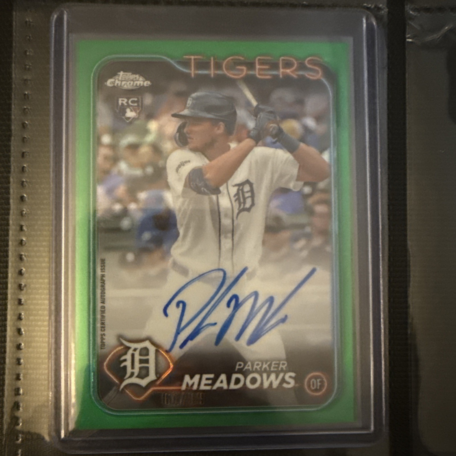 2024 Topps Chrome- Rookie Autographs Parker Meadows #RA-PM Green Refractor 61/99