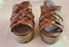 Sam Edelman Womens Raynere Brown Leather Wedge Slip On Sandel Size 9