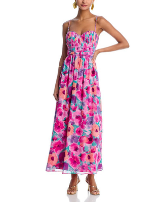 #ad #ad Aqua L7921 Womens Purple Floral Underwire Bustier Guest of Maxi Dress Size L $94.40