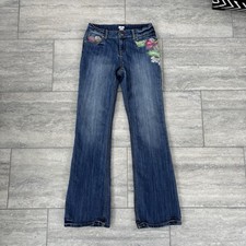CACHE Vtg women's embellished low Mid rise wide leg flared denim jeans US 6 Y2K