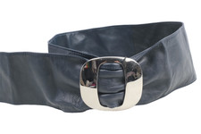 Giorgio Armani Reversible Navy Satin Leather Wide Belt Size 42 Italy Designer GIORGIO ARMANI Black Leather Beaded Gold Tone Metal Wide  main image 3