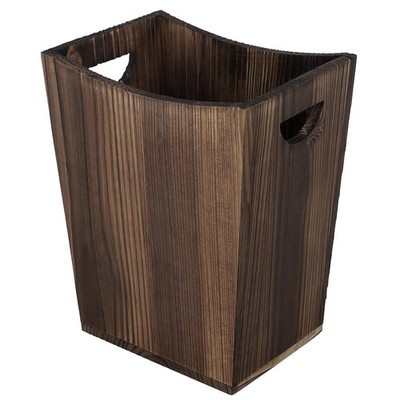Wood Trash Can with Handles Rustic Office Garbage Can for Bedroom Office Brown