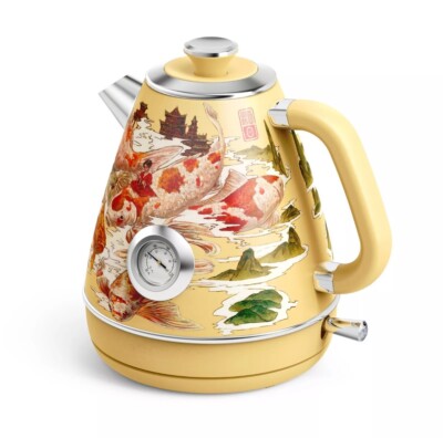 Hazel Quinn Retro Electric Kettle with Thermom 1200 Watts Fast Boiling Goldfish