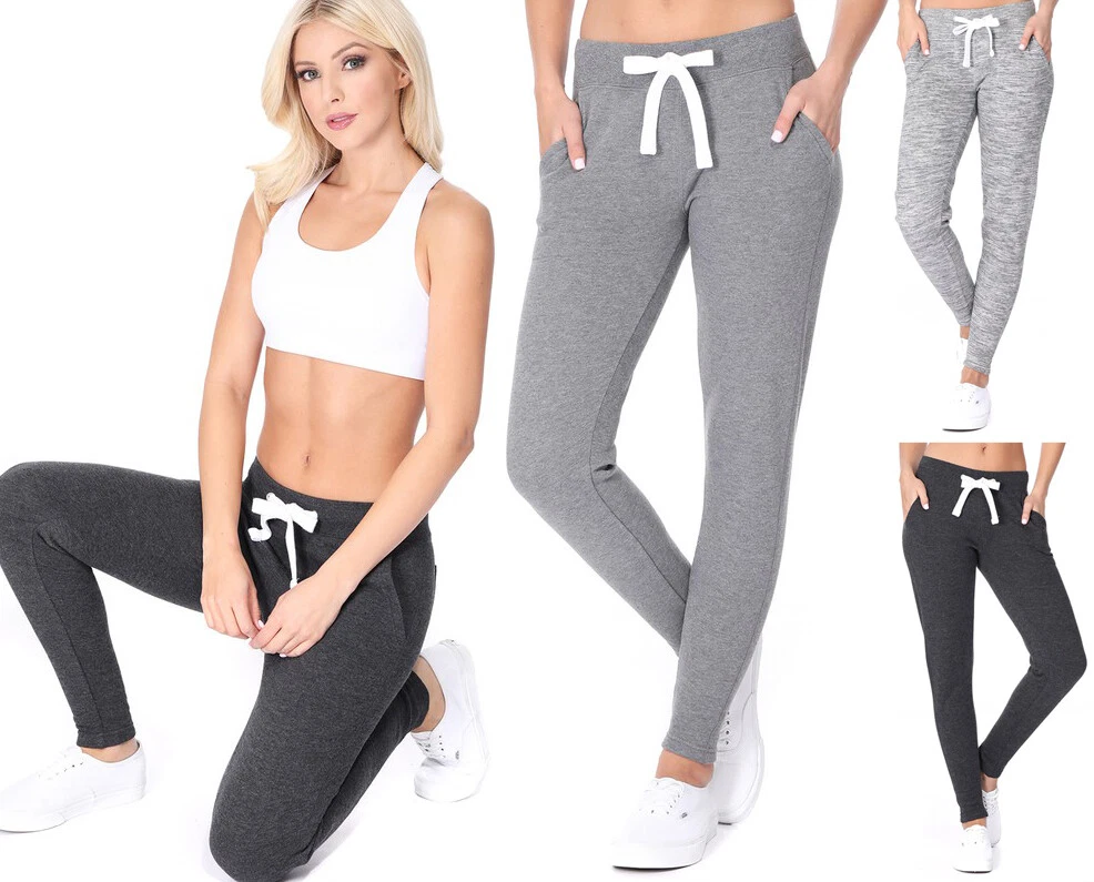 Reflex Women's Premium Fleece Tapered Skinny Leg Sweatpants Workout Gym  Lounge