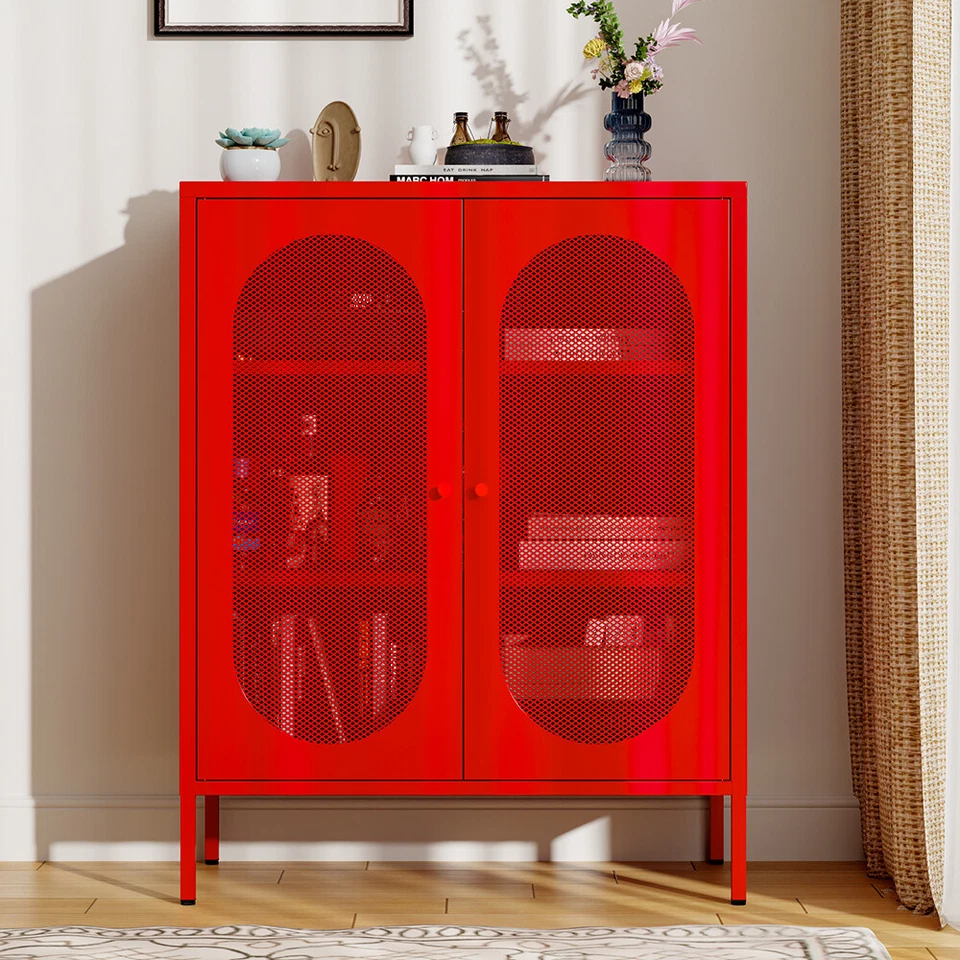 Armario de almacenamiento de metal con 2 puertas de malla y estantes ajustables para el hogar, oficina Foto 3 de 4