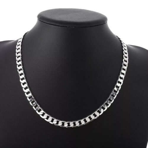 Nuova collana da uomo in argento sterling 925 larga 8 mm 16 ~ 24 pollici catena cordino cubano - Foto 12 di 24