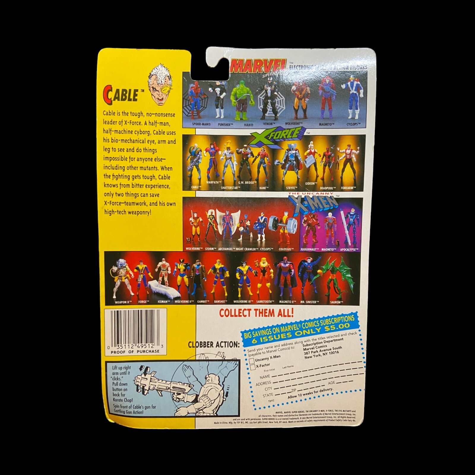 1992 Toy Biz Marvel The Uncanny X-MEN X-Force Cable Action Figure **SGBAY**