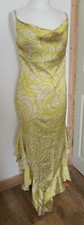 Lovely Lemon Floral Print Frill Satin Cowl Front Low Back Maxi Dress Size 8
