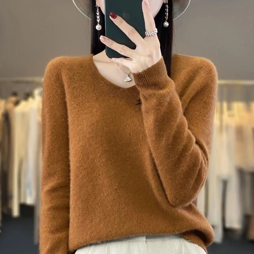 2024 Herbst Winter 100% Reine Wolle Kaschmir Damen V-Ausschnitt Pullover Pulli - Bild 41 von 42