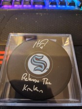 Haydn Fleury Autographed Puck Fanatics Kraken Inscribed 