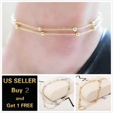 Double Layer Beads Gold Silver Anklet Ankle Bracelet Foot Chain