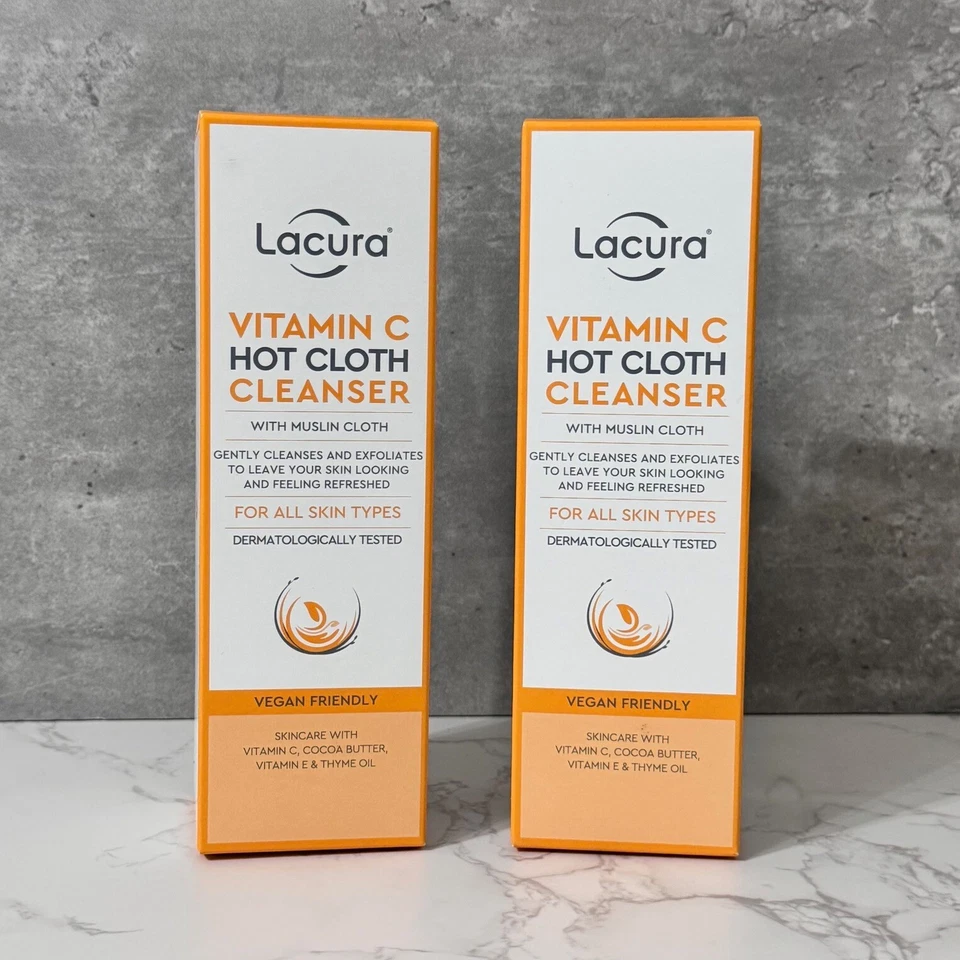 2 x Lacura Vitamin C Hot Cloth Cleanser with Muslin Cloth, NEW, ALDI