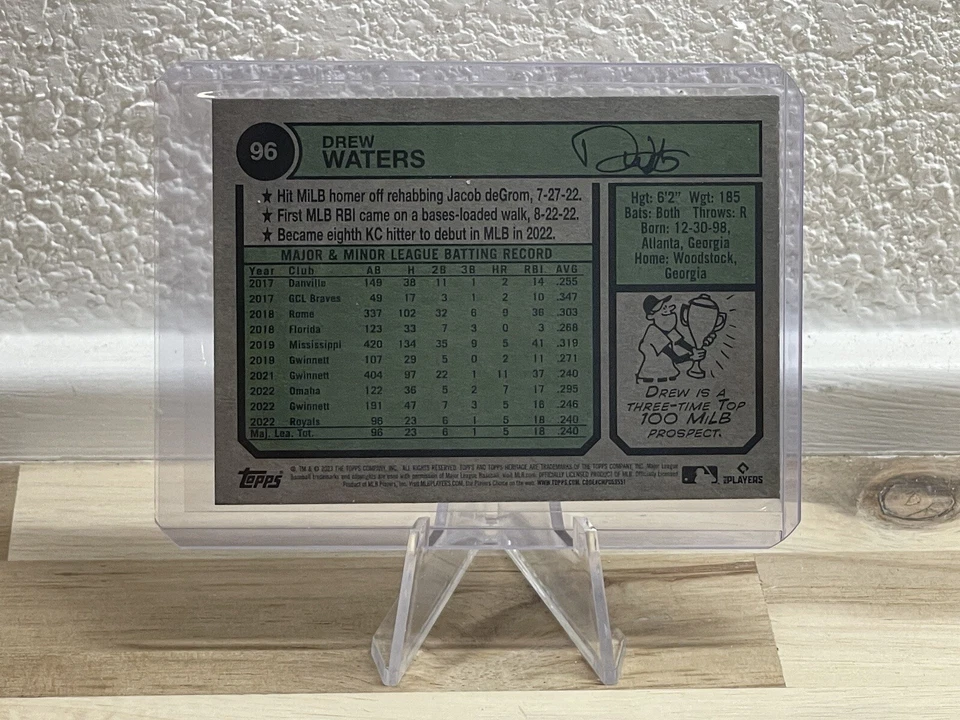 2023 Topps Heritage DREW WATERS RC CHROME BLUE SPARKLE REFRACTOR #96 - Image 4 of 4