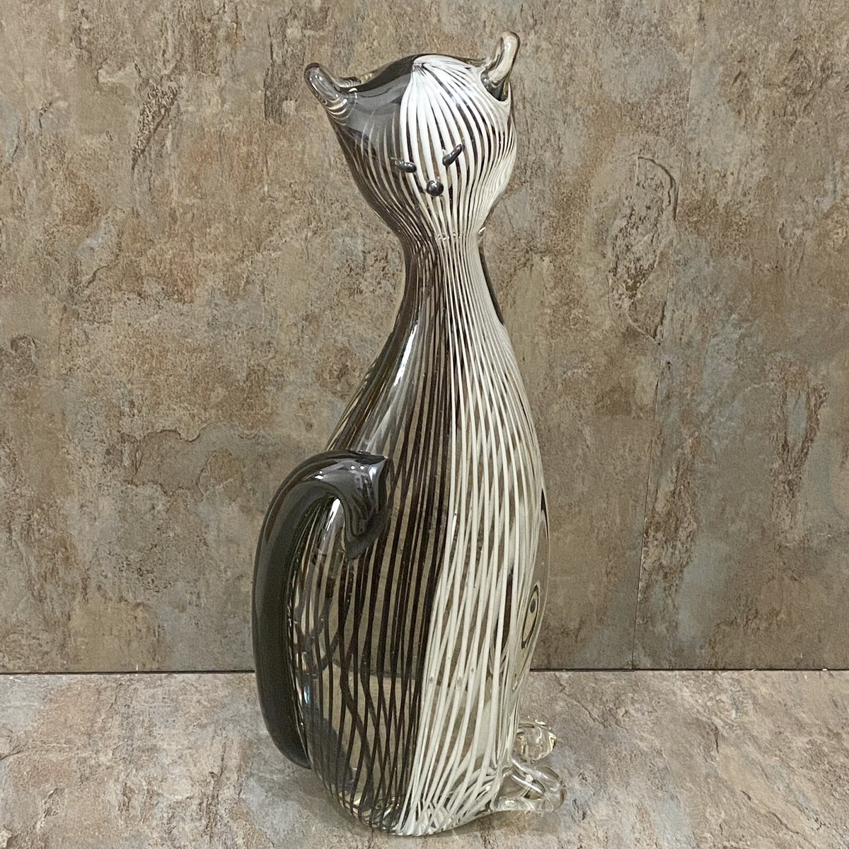 Vintage Mid Century Art Glass Murano Style Black & White Stripe 12