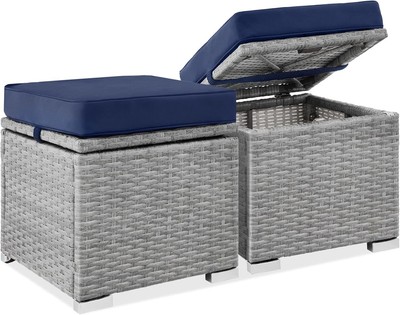  Best Choice Products Set of 2 Wicker Ottomans, Multipurpose Outdoor  Gray/Navy