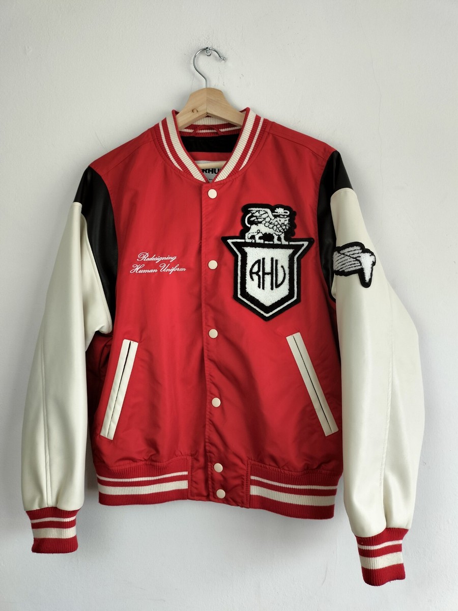 Zara Rhuigi Red & White Rare Snap Patch Varsity Bomber Zara Rhuigi Red & White Rare Snap Patch Varsity Bomber