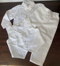 A J DESIGN Baby Toddler Boys Suit Set, 3pcs white Outfit: Shirt w bow,Vest,pants