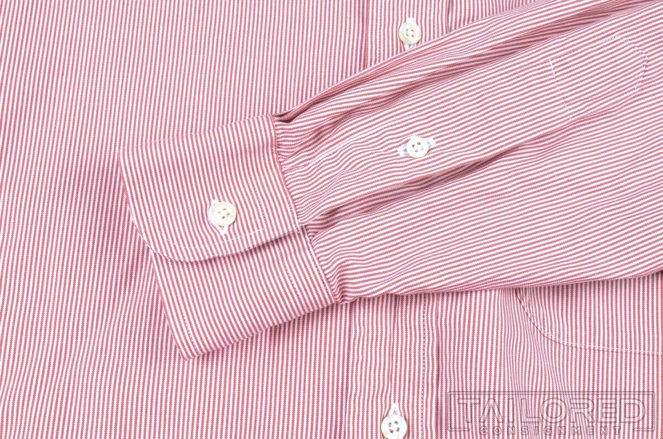 J. PRESS Red Striped OCBD Oxford Cotton Button Down Luxury Dress Shirt