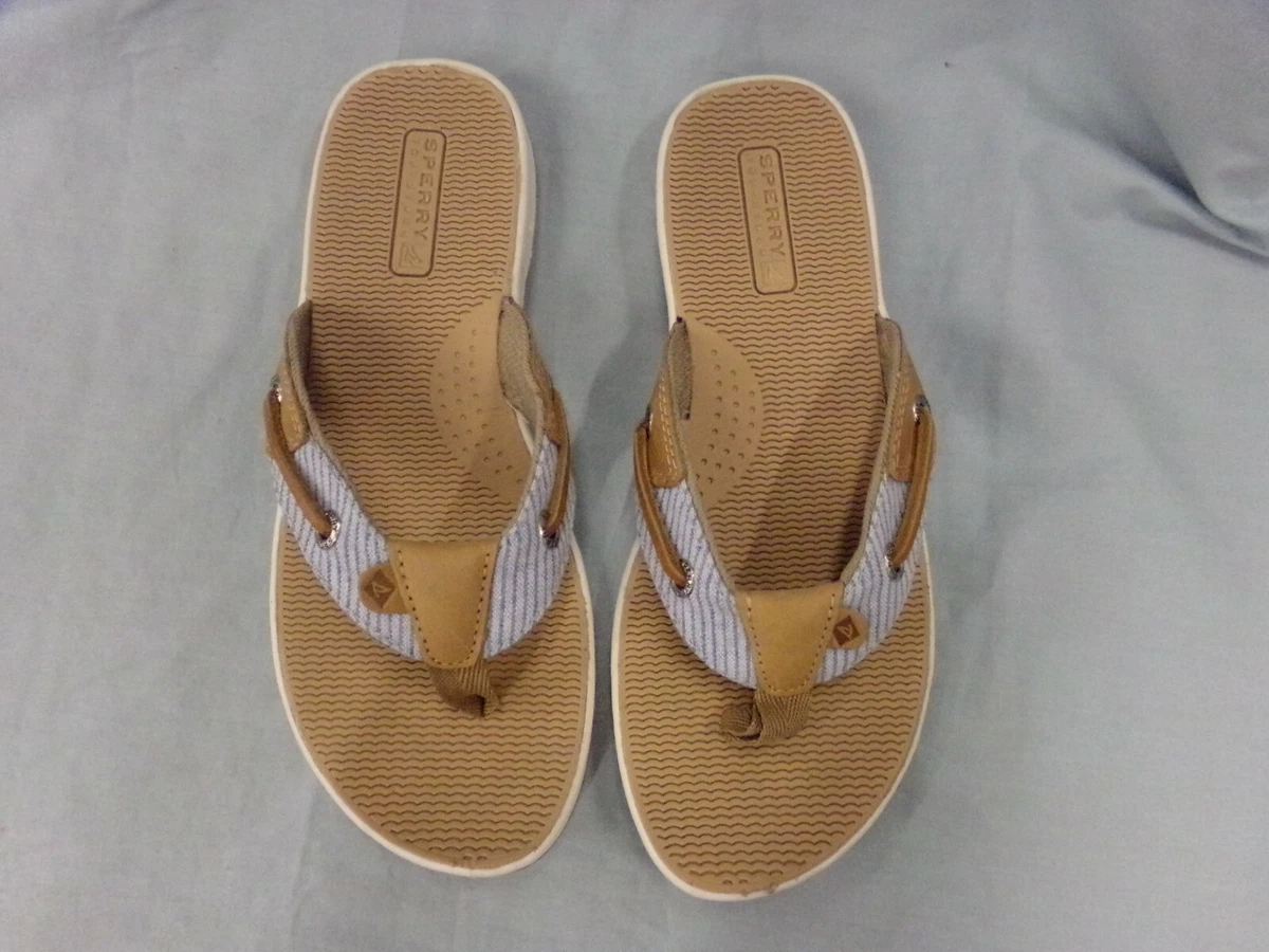 Sperry Top Sider Brown Blue Thong Sandals Women s Size 5.5 M EUC