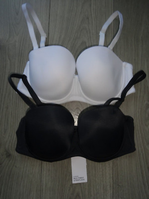 2 PK M&S MARKS & SPENCER MULTIWAY STRAPLESS BRA'S WHITE & BLACK UK SIZE 36C