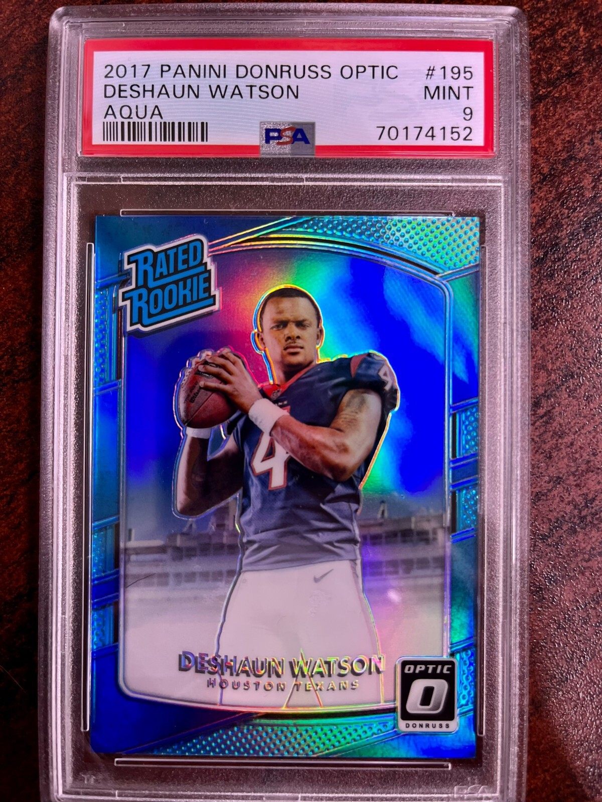 2017 Panini Optic Football  - DeShaun Watson Rated Rookie AQUA 188/299 PSA 9 MT