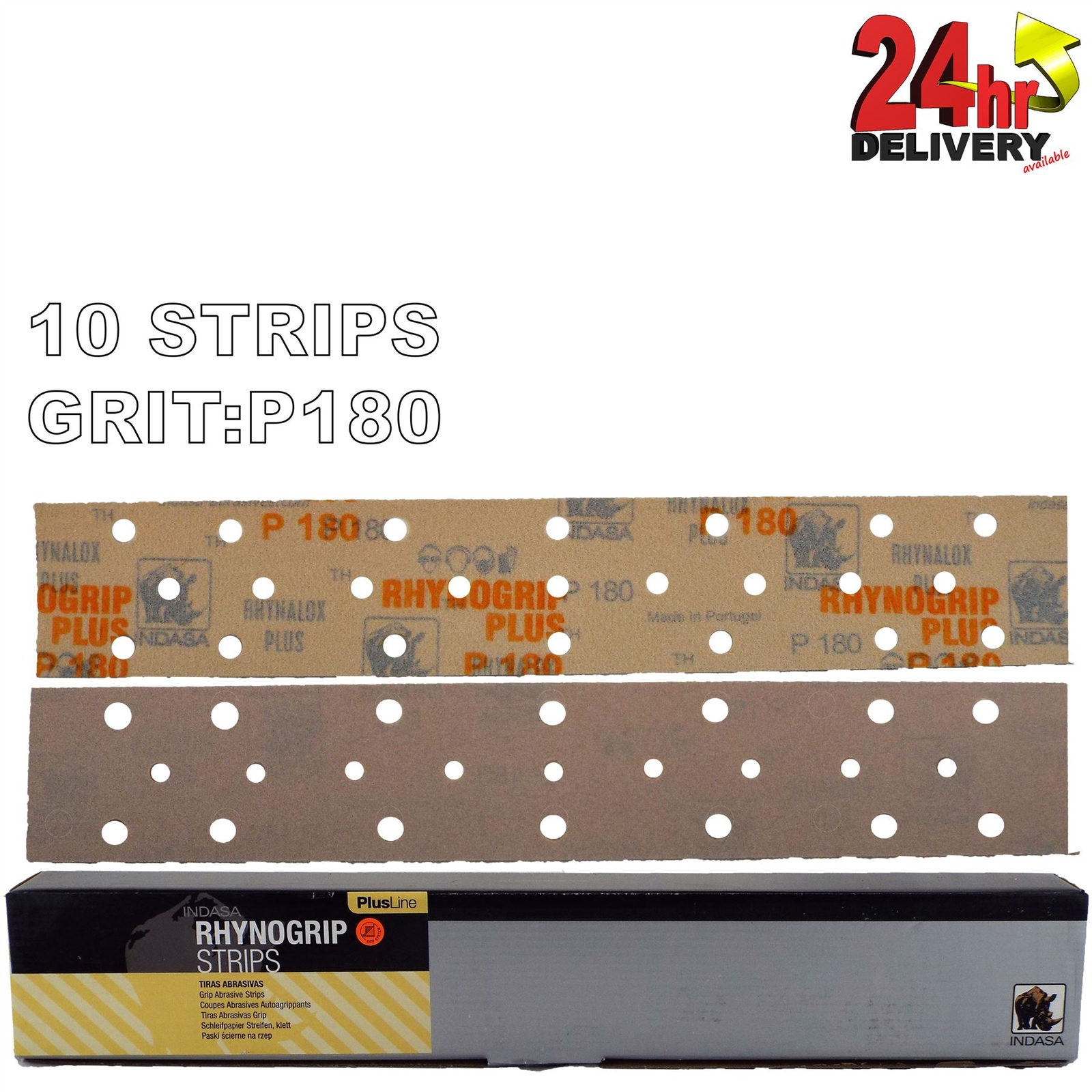 Rhynogrip Plusline 70x420mm P180 Grit 10x HookNLoop Grip Abrasive Sanding Strips