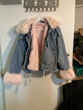 (s/c Ncl) I Saw It First Blue Denim Detachable Faux Fur Collar & Cuff Jacket S