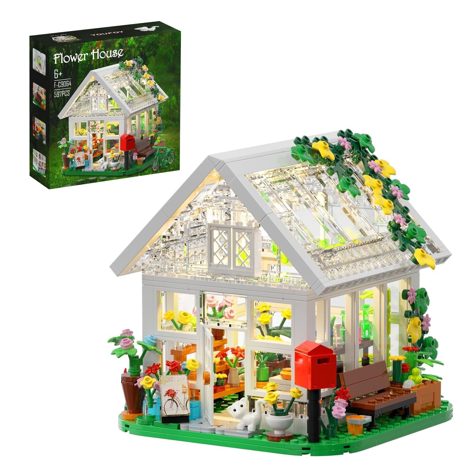Flower House Building Set with LED Light, Garden House Toy for Creative Play