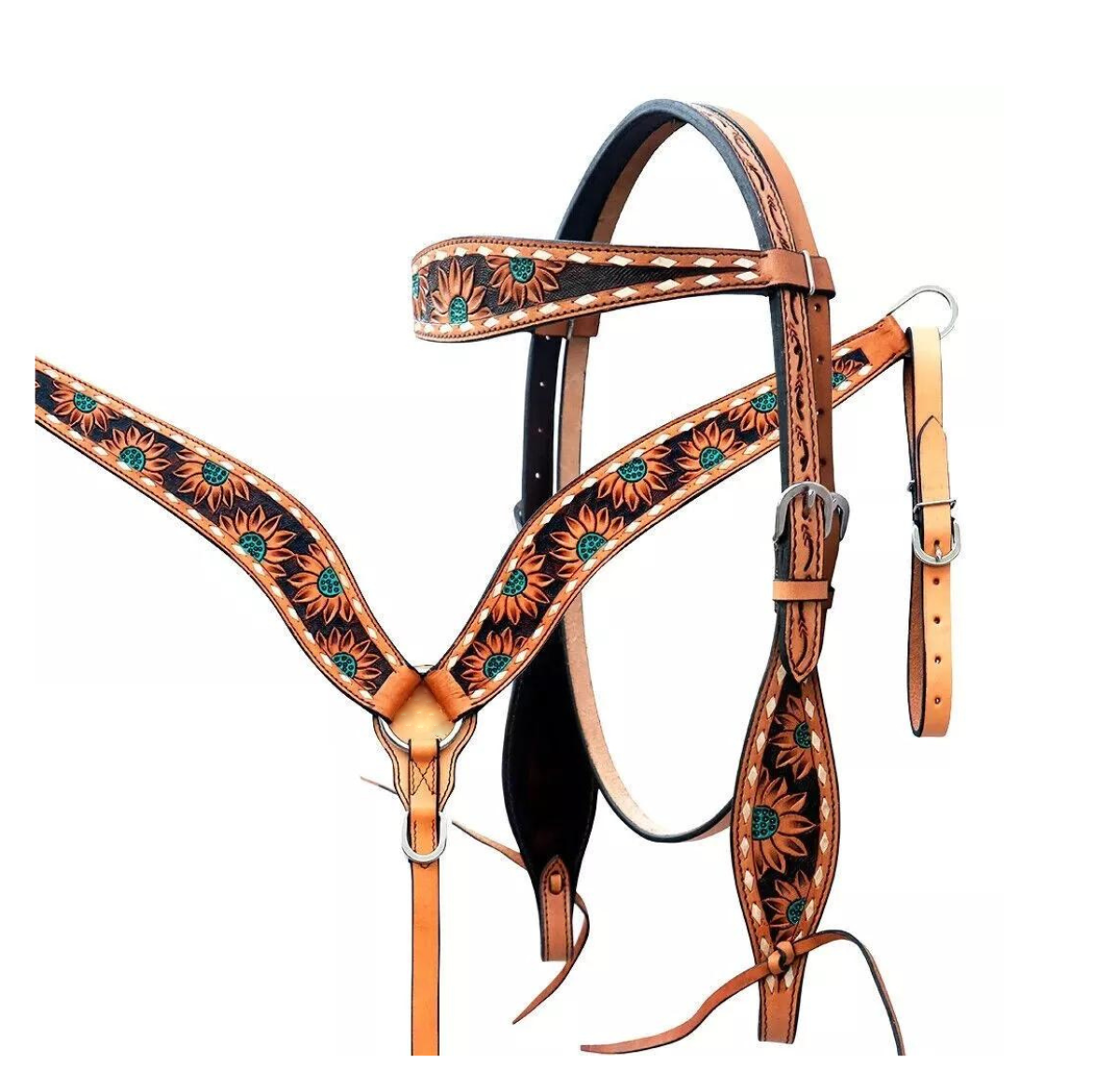 CROWNIX Western Headstall & Breast Collar Tack Set - Premium Leather, Adjustable, For Trail Riding & Shows