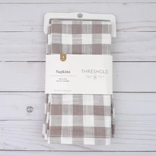 Fabric Dinner Napkins 18x18 Set of 4 Gingham Taupe White Cotton