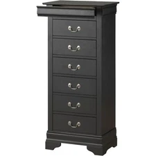 Maklaine Traditional Engineered Wood 7 Drawer Lingerie Chest in Black
