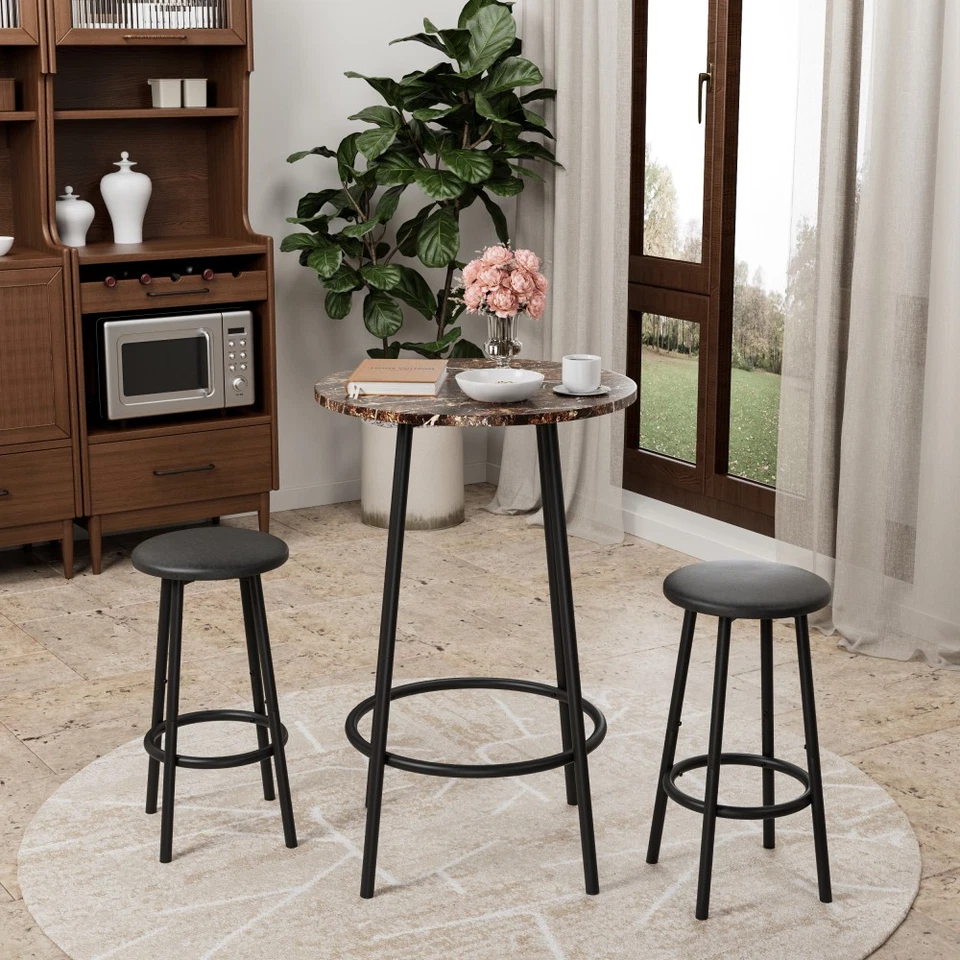 3 Piece Bar Table Set W 2 Bar Stools Modern Pub Table - Image 4 of 4