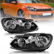 Pairs For 2010-2014 Volkswagen Golf Halogen Headlights Headlamps Assembly Black
