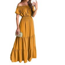 UK Ladies Off Shoulder Maxi Dress Womens Summer Beach Party Long Dresses Holiday