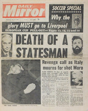 DAILY MIRROR NEWSPAPER 10 MAY 1978 . ALDO MORO DEAD FRONT COVER . LIVERPOOL FC