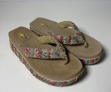 Volatile Palau Sandals With a Woven Raffia Multi-color Thong Upper Chunkies Boho