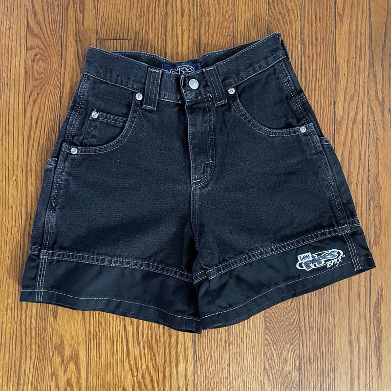 Rare Vintage Lee Pipes Bmx Kids Shorts Size 10 Black Denim Made In USA