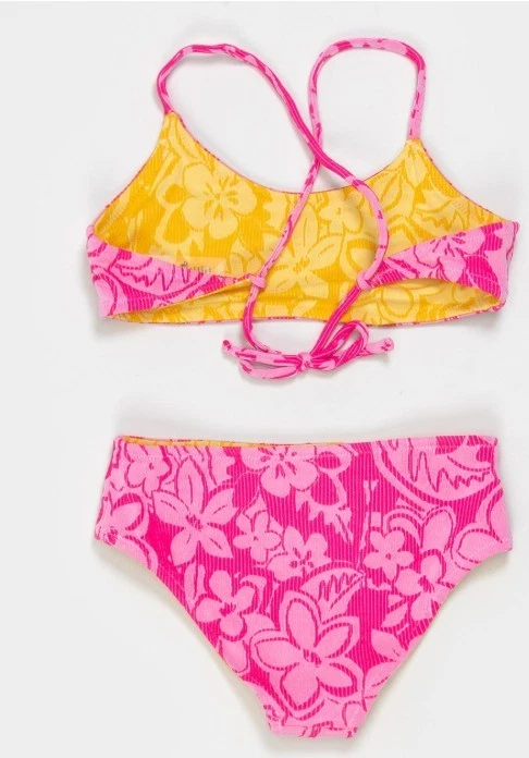 TILLYS - DAMISELA Textura Reversible Niñas Bralette Bikini Conjunto - COMBO ROSA Talla 14 Foto 2 de 3