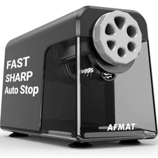 Electric Pencil Sharpener Heavy Duty, 6 Holes, Auto Stop AFMAT Pencil Sharpeners