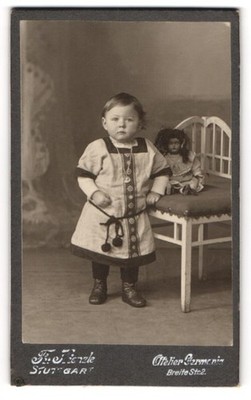 Photograph Fn. Kienzle, Stuttgart, Toddler with Your Doll CDV / Cabinet Photo
