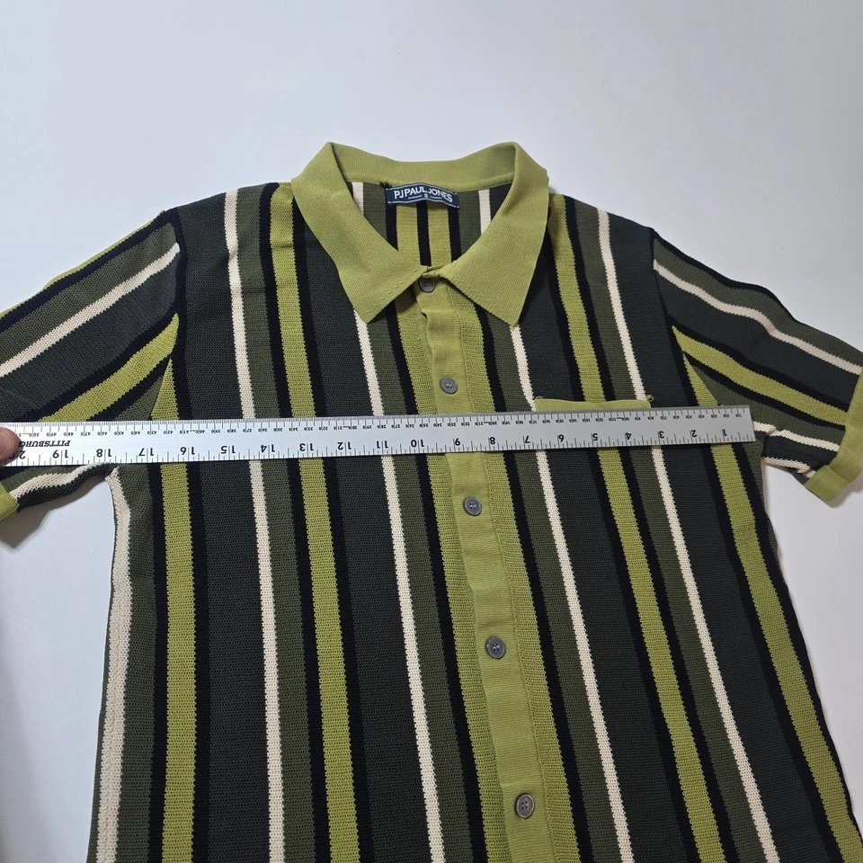 Paul Jones Mens Small Vintage Style Short Sleeve Striped Knit Bowling Shirt - Image 4 of 4