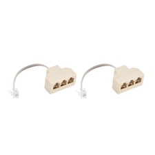 6P4C Male to 3 Female Way Phone Jack Splitter with Extension Cord, 2 Pcs