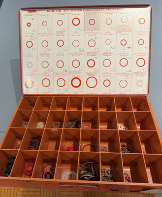 #ad Vintage AQUA PLUMBING PRODUCTS Fiber Washers in Metal Box $44.99